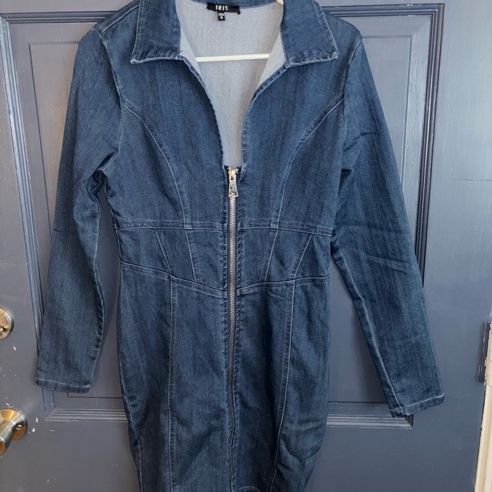 Iris Blue Denim Zip Front Dress